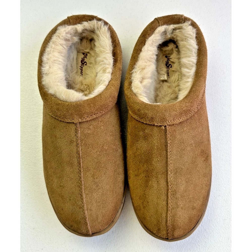 MySlippers‎ Mens 9 Chestnut Suede Faux Fur Lined Slip On Cozy EU 42 Loungewear